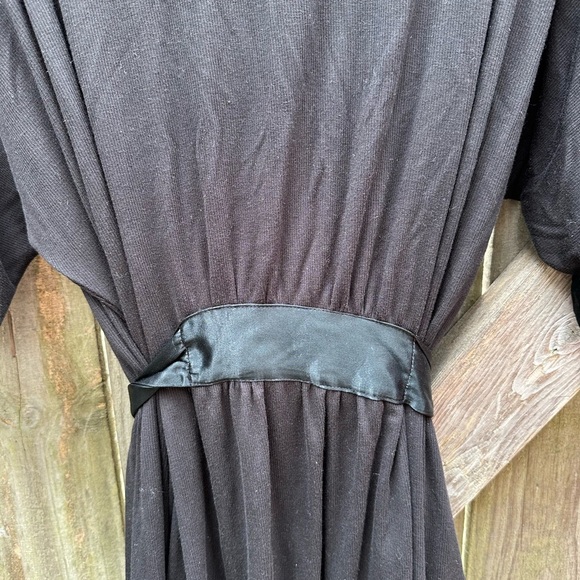 PJ Harlow Shala Knit Black Supima Cotton Blend Robe with Pockets & Satin Trim - Picture 12 of 12